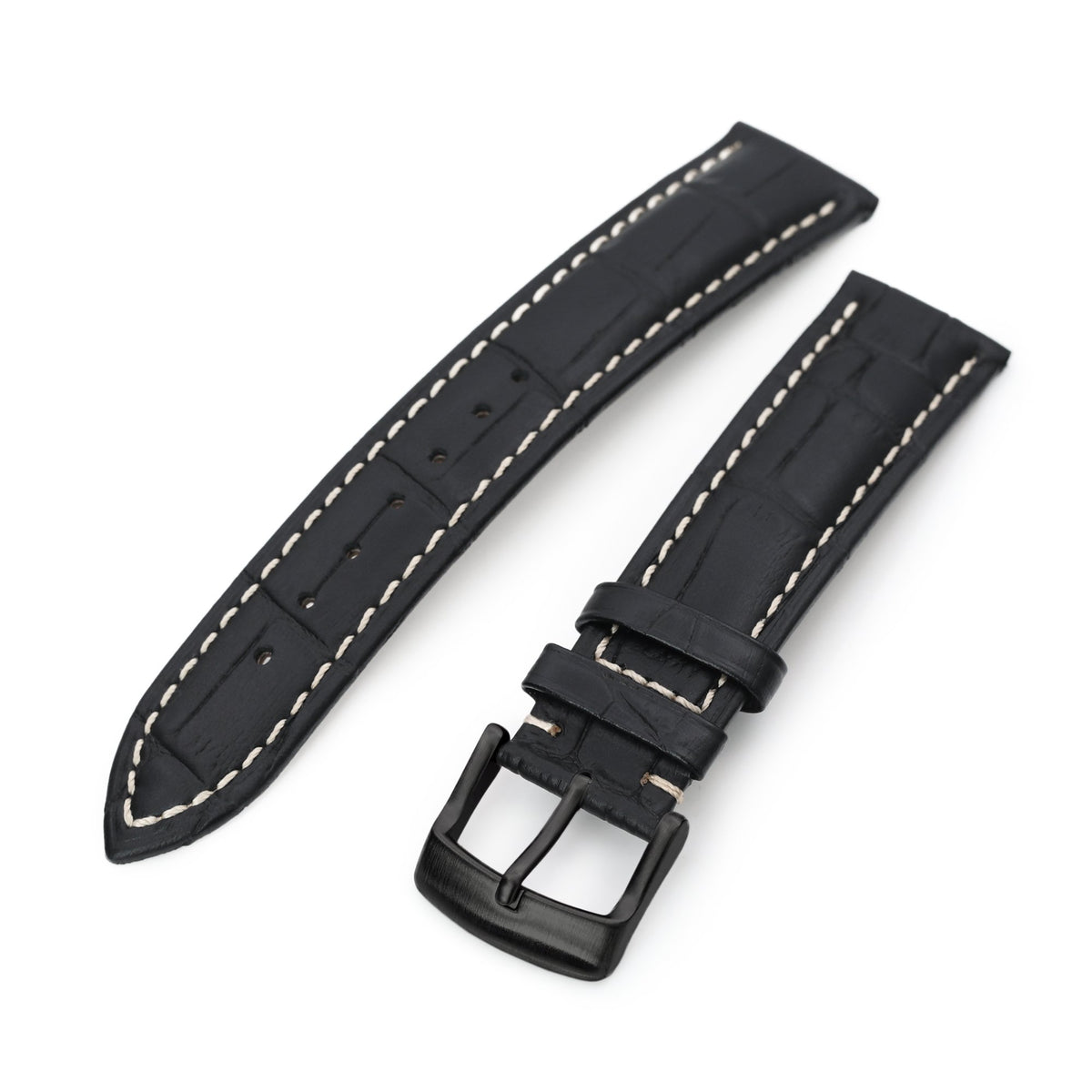 20mm Black CrocoCalf (Croco Grain)  Leather Watch Band, PVD Black Buckle Strapcode Watch Bands