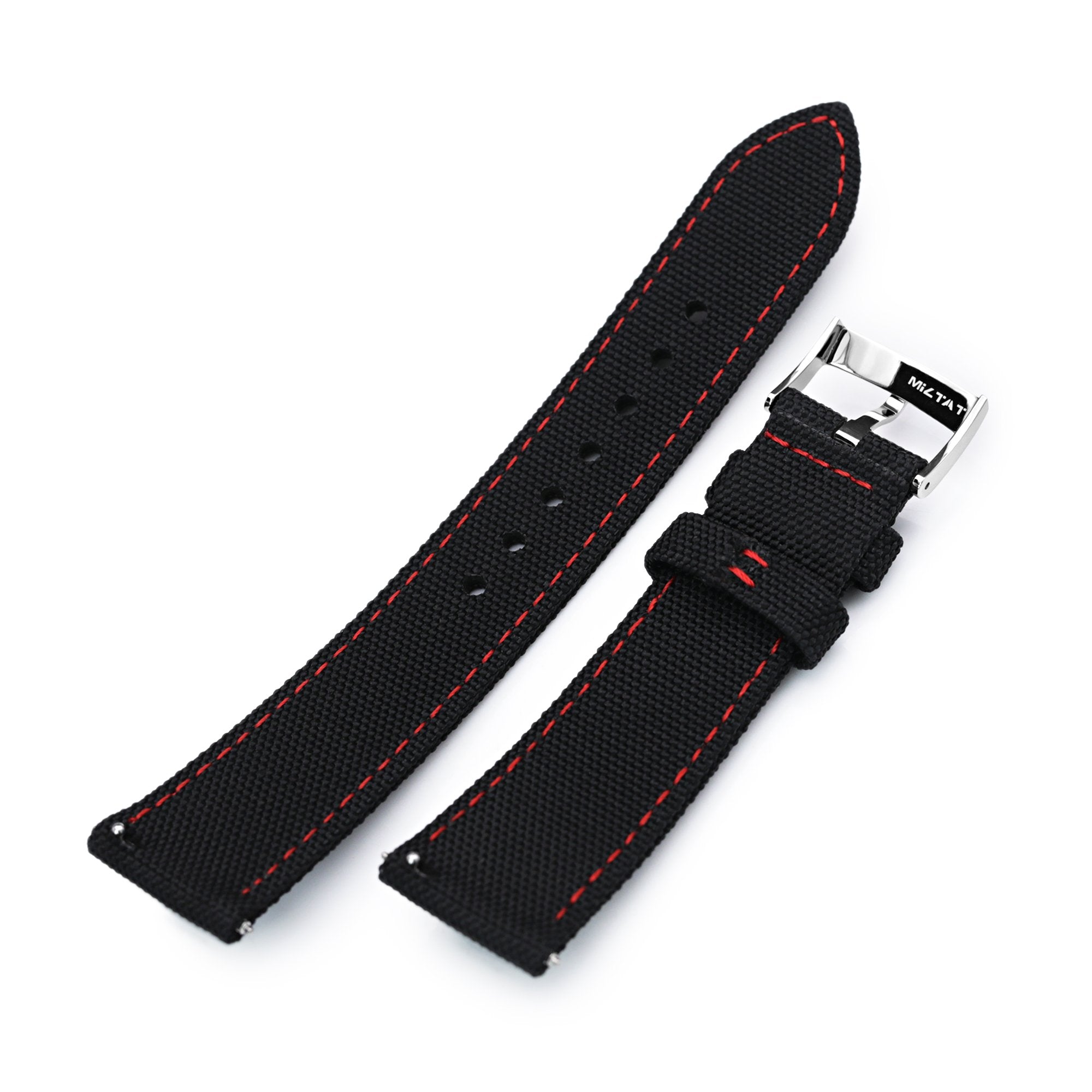 20mm Sailcloth Strap Black Quick Release Nylon Watch Band, Red Stitching Strapcode Watch Bands