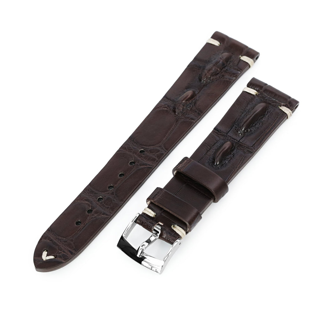 20mm Brown 100% Italian Handmade Hornback Alligator Watch Band