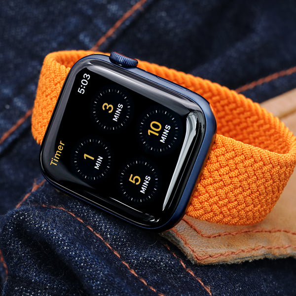 Orange Braided Solo Loop Watch Band for Apple Watch 44mm 42mm