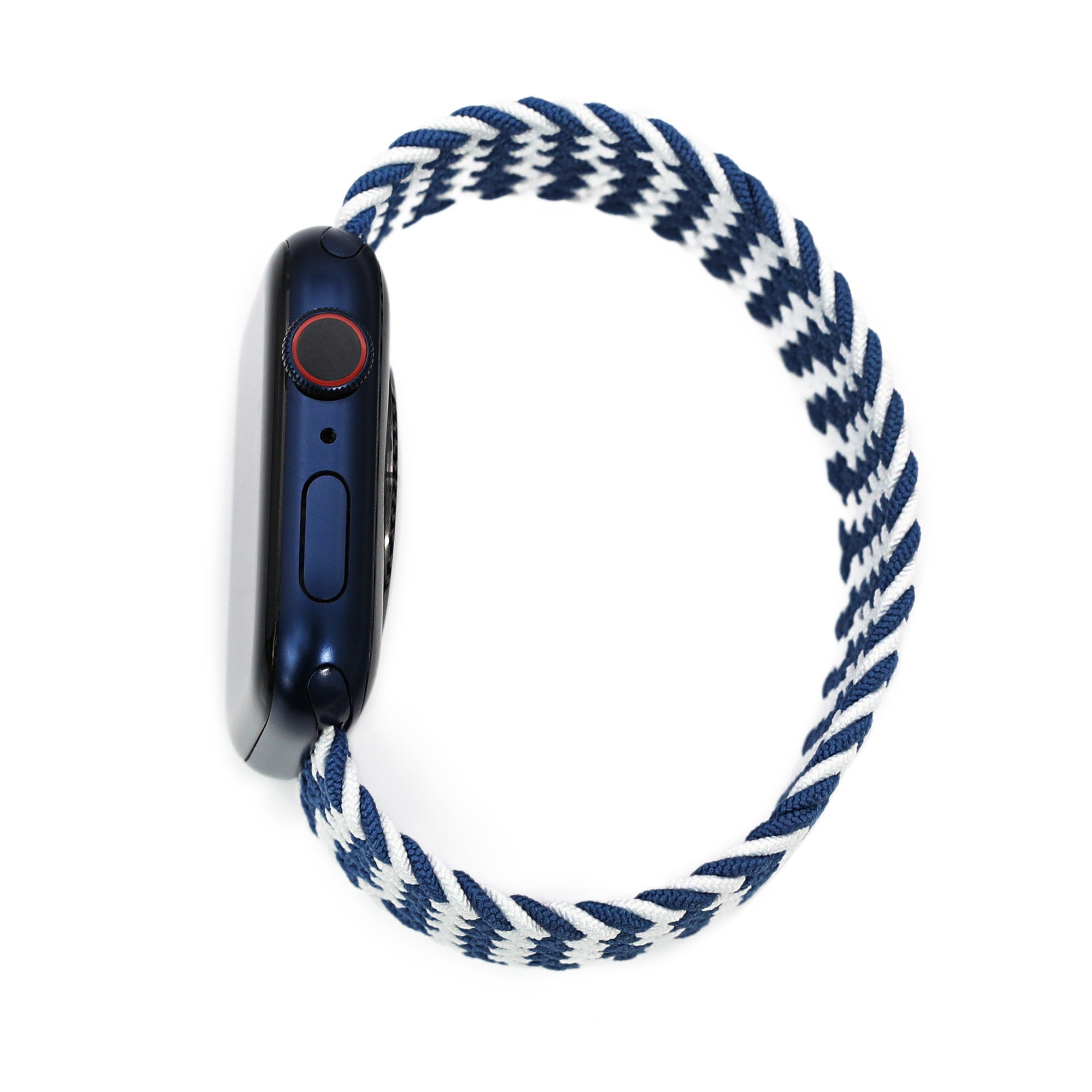 Stretchable Navy-White Solo Loop Braided Apple Watch Band for 44mm / 42mm models Strapcode Watch Bands