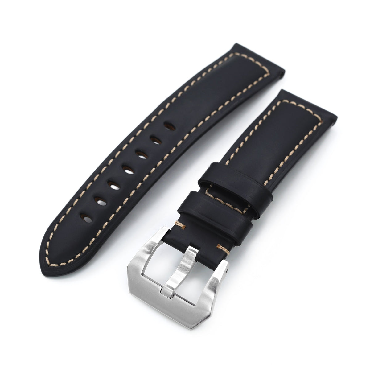 Black Tapered Smooth Leather Watch Band, 22mm or 24mm Strapcode Watch Bands