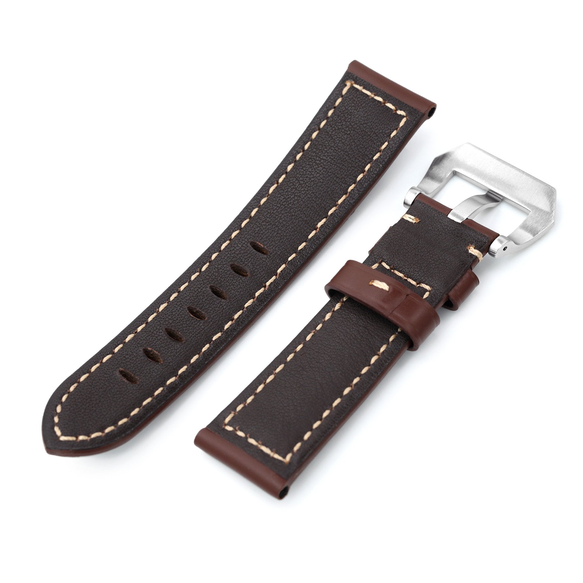 Pecan Brown Tapered Smooth Leather Watch Band, 22mm or 24mm Strapcode Watch Bands