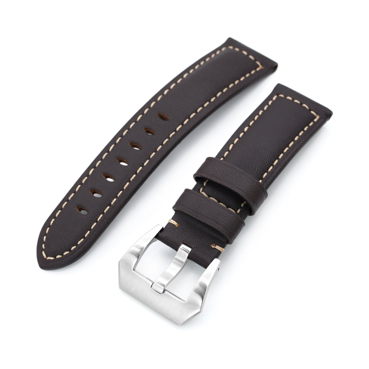 24mm Black Leather Watch Strap with Rose Gold-Tone Buckle – Quick Release, In stock!