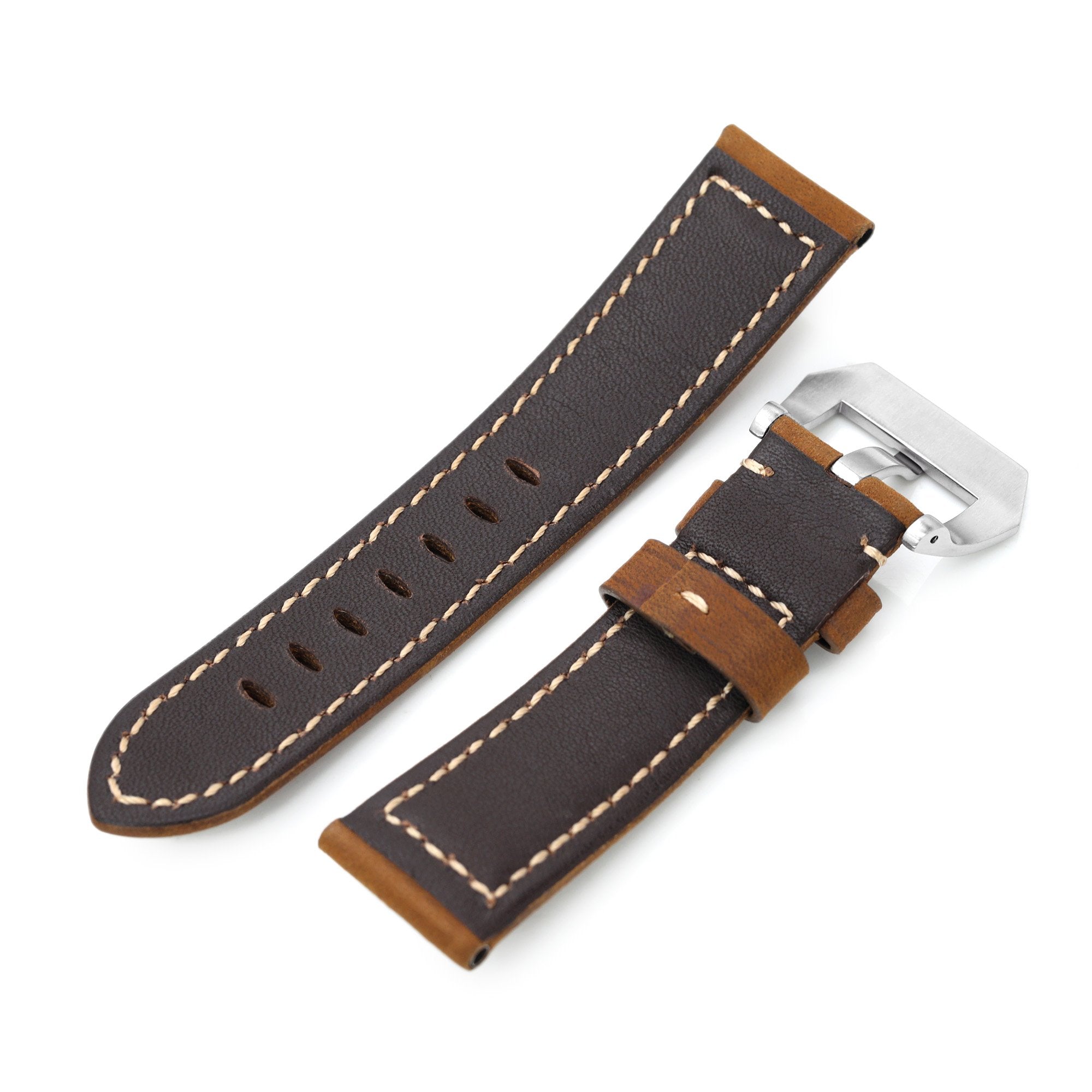 Brown Tapered Nubuck Leather Watch Band, 22mm or 24mm Strapcode Watch Bands