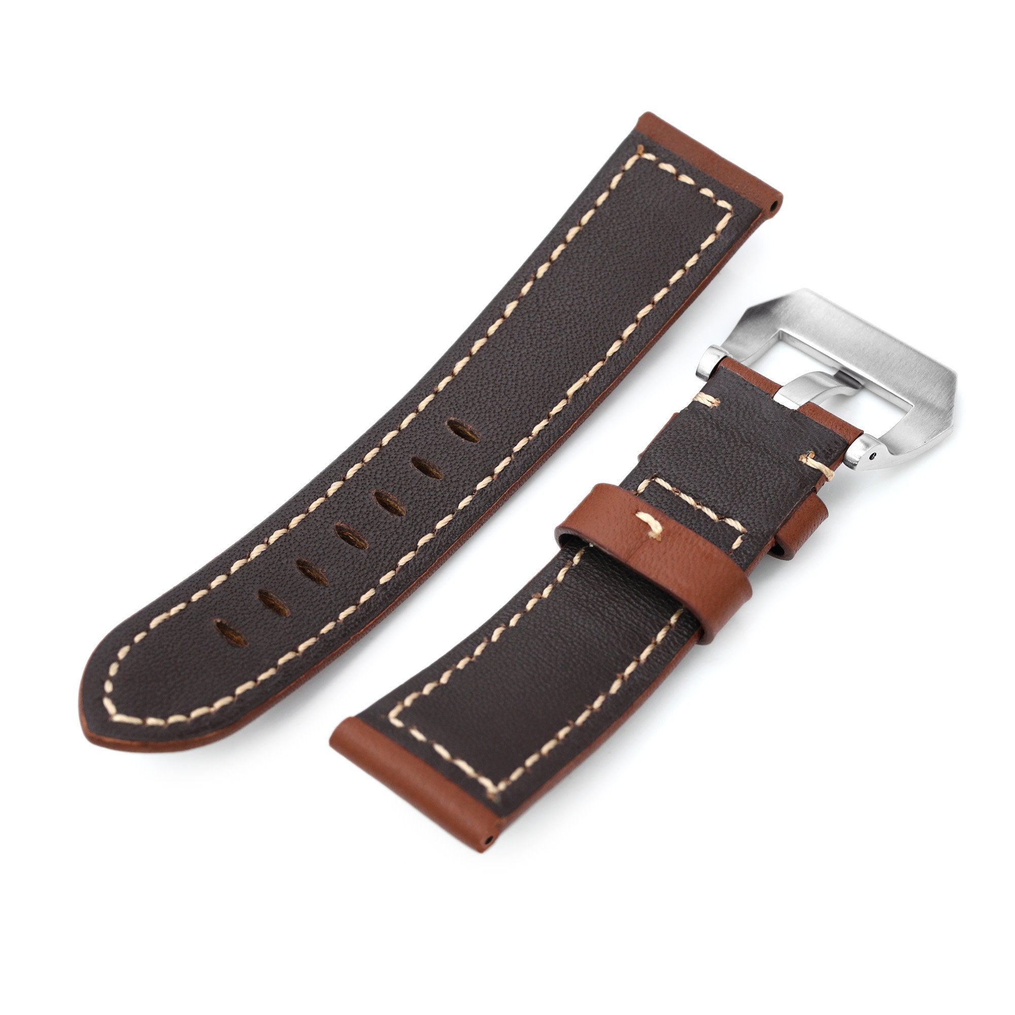 22mm Chestnut Brown Tapered Semi-matte Leather Watch Band, Brushed Buckle Strapcode Watch Bands