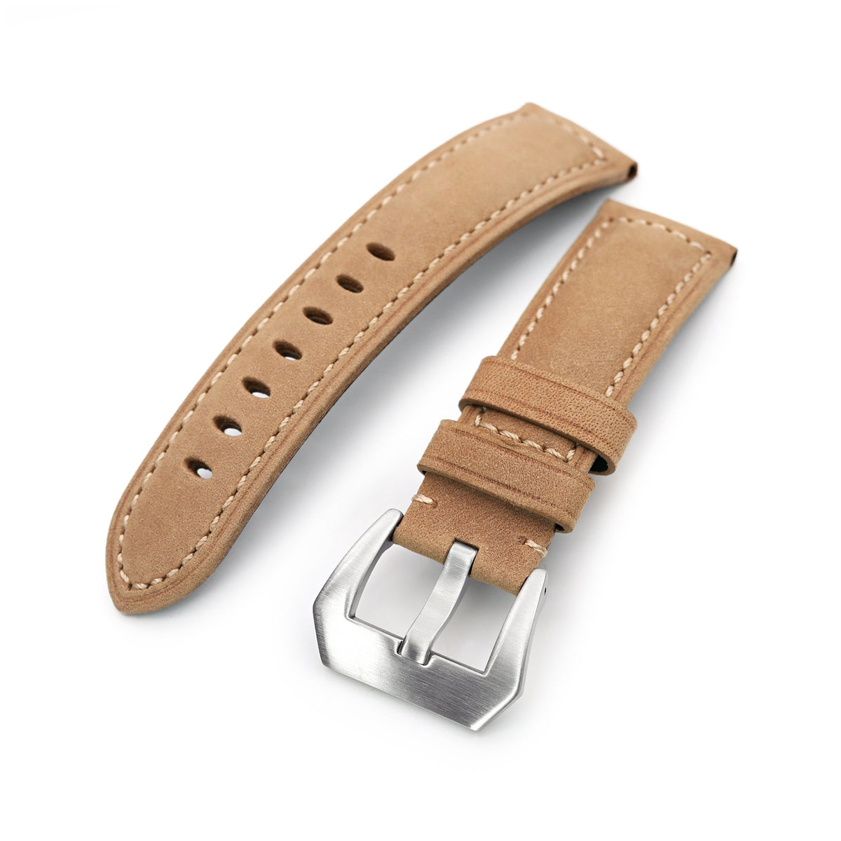 Tan Color Tapered Nubuck Leather Watch Band, 22mm or 24mm Strapcode Watch Bands