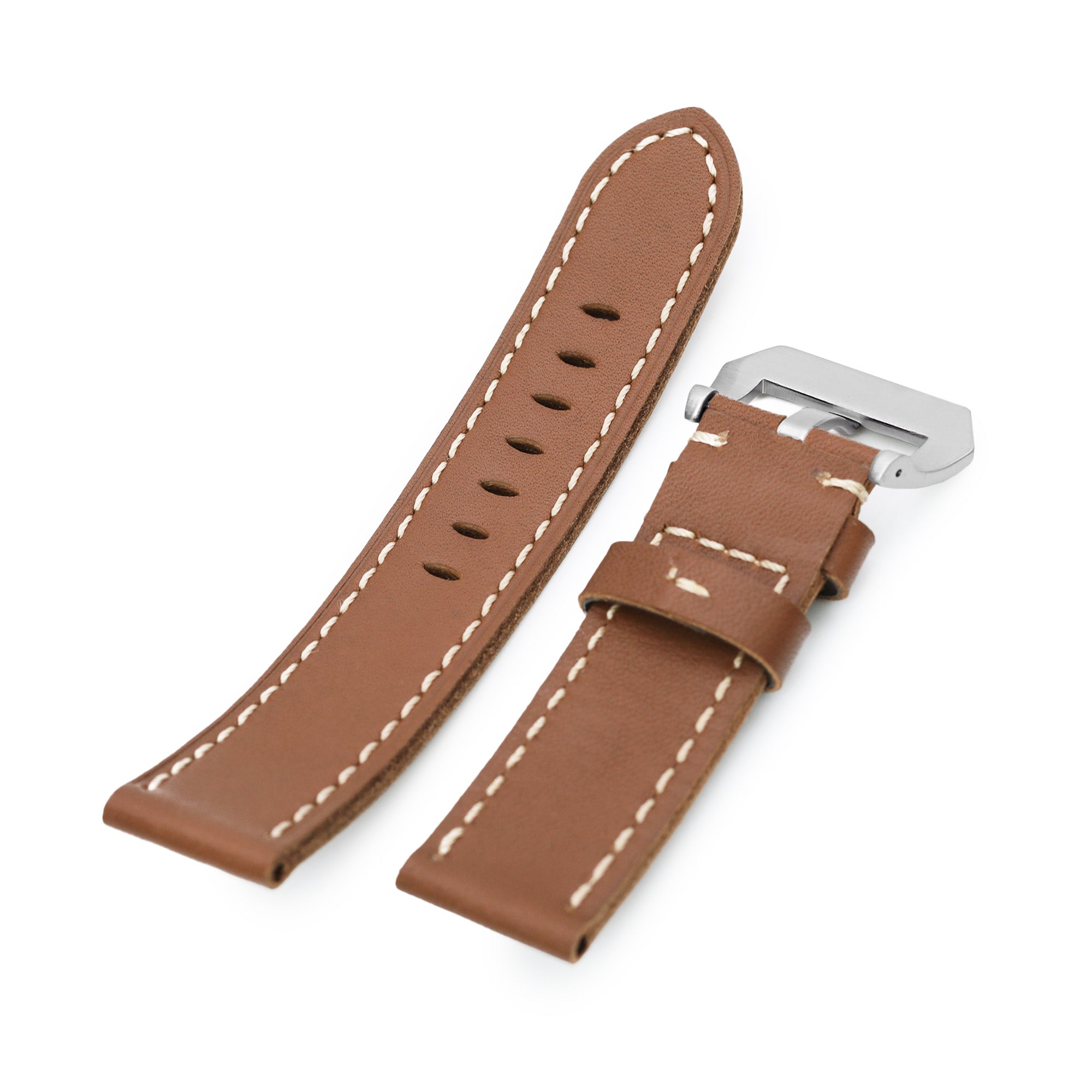 22mm Kastanienbraune Gerade Lederuhrband, Gebürstete Schnalle 