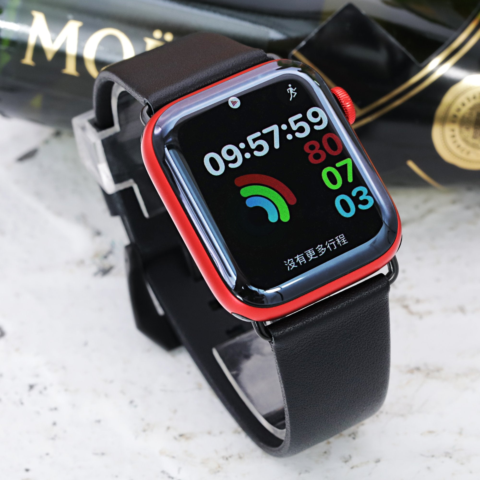 Water Repellent Black Leather Apple Watch Band for 44mm / 42mm models Strapcode Watch Bands