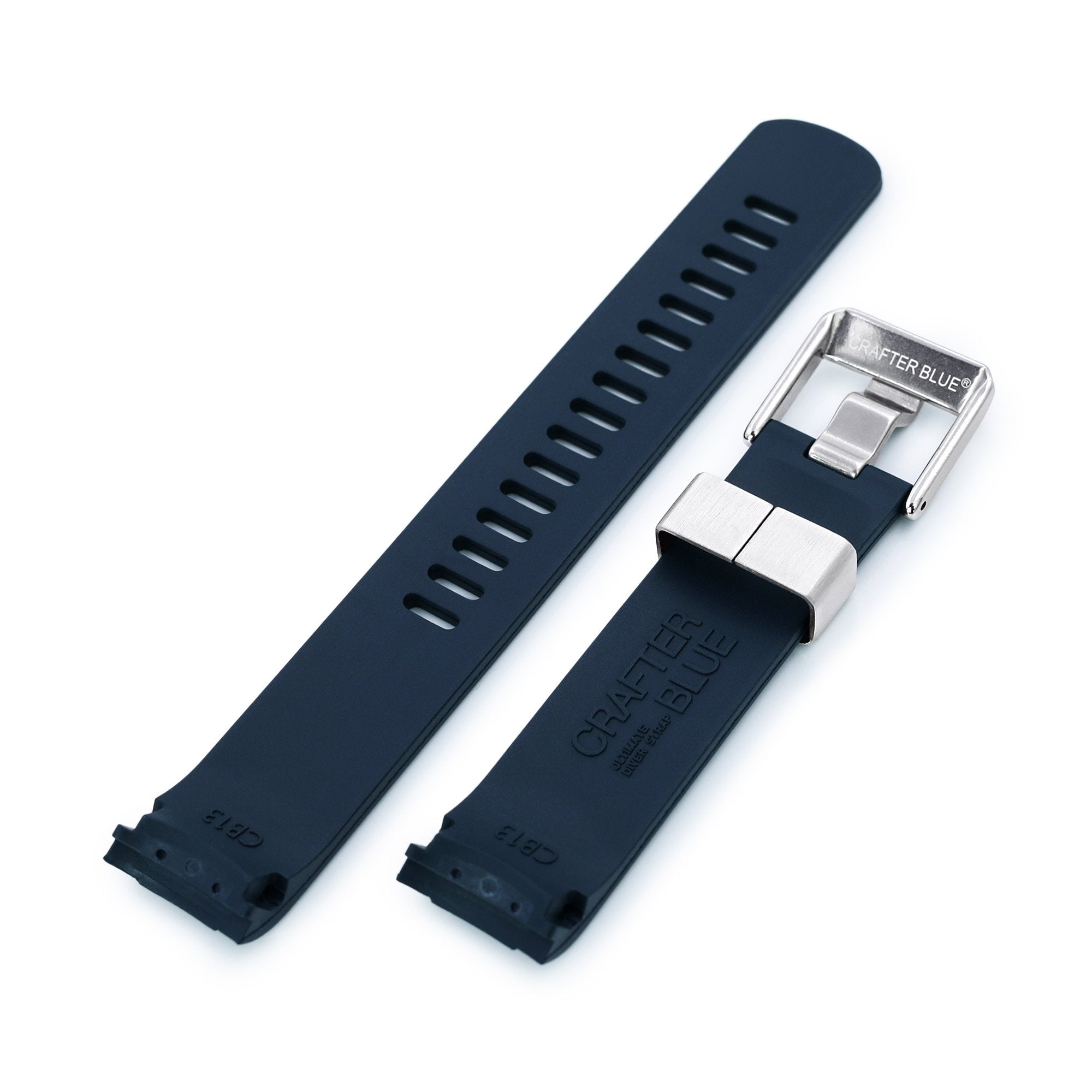 20mm Crafter Blue - Dark Blue Rubber Curved Lug Watch Strap for Seiko Baby MM200 & Mini Turtles Strapcode Watch Bands