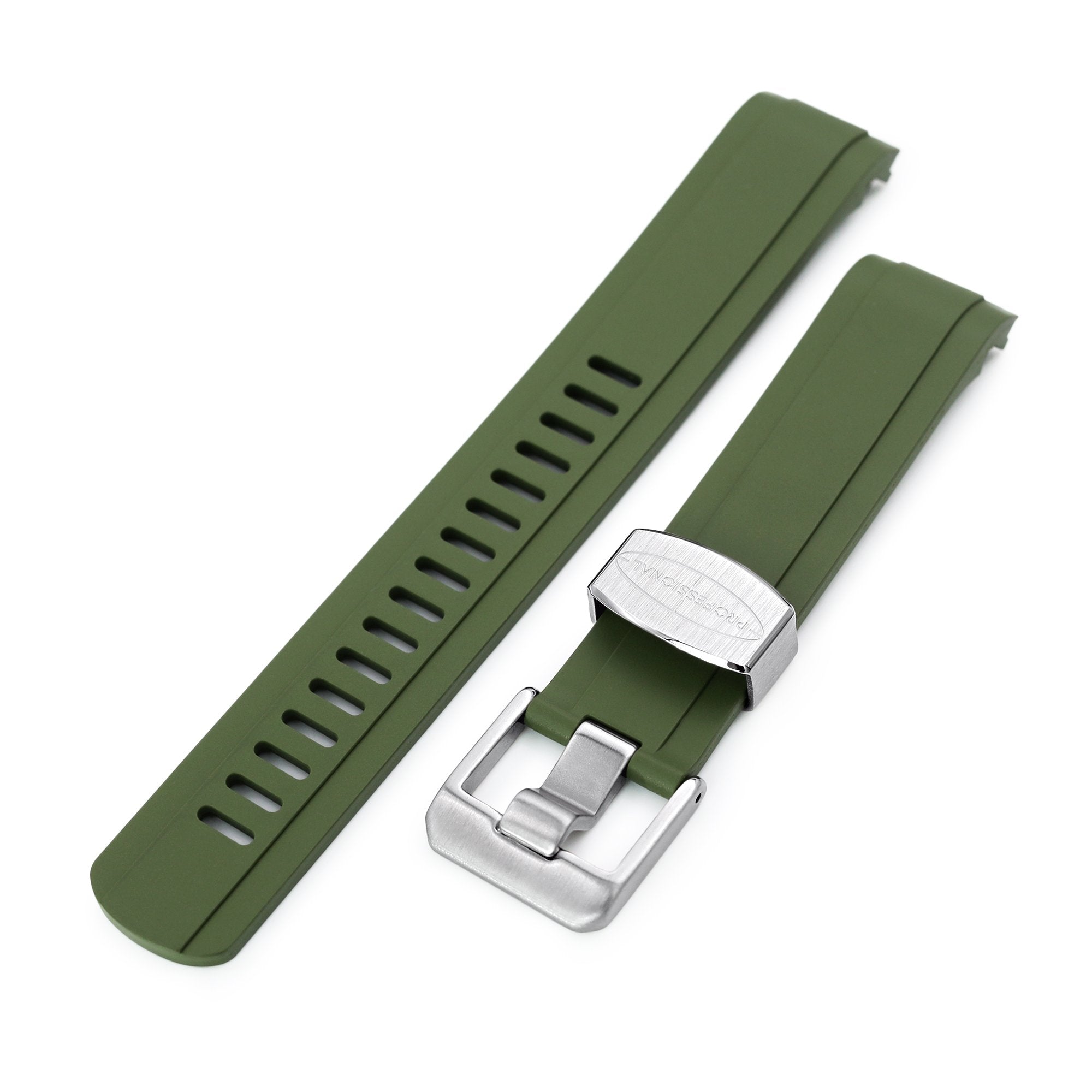 20mm Crafter Blue - Military Green Rubber Curved Lug Watch Strap for Seiko Baby MM200 & Mini Turtles SRPC35 Strapcode Watch Bands