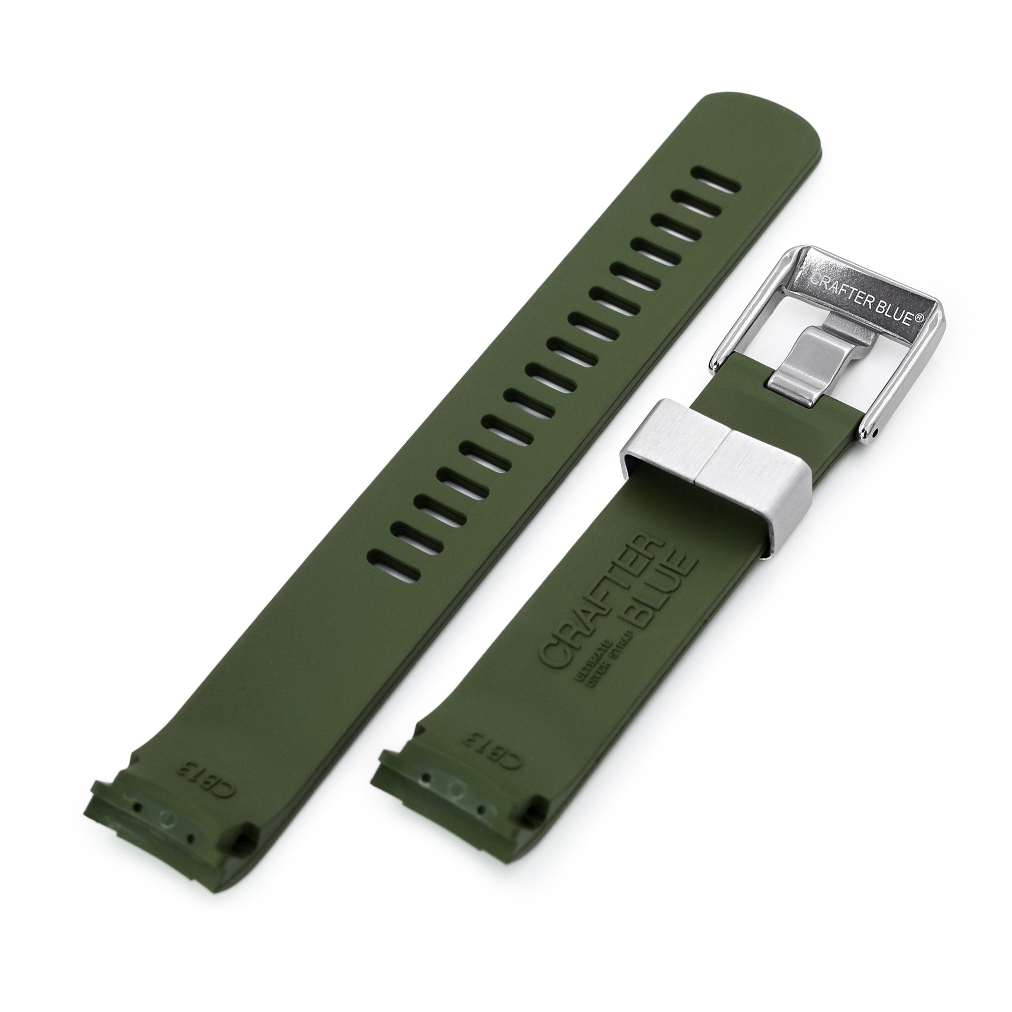 20mm Crafter Blue - Military Green Rubber Curved Lug Watch Strap for Seiko Baby MM200 & Mini Turtles SRPC35 Strapcode Watch Bands