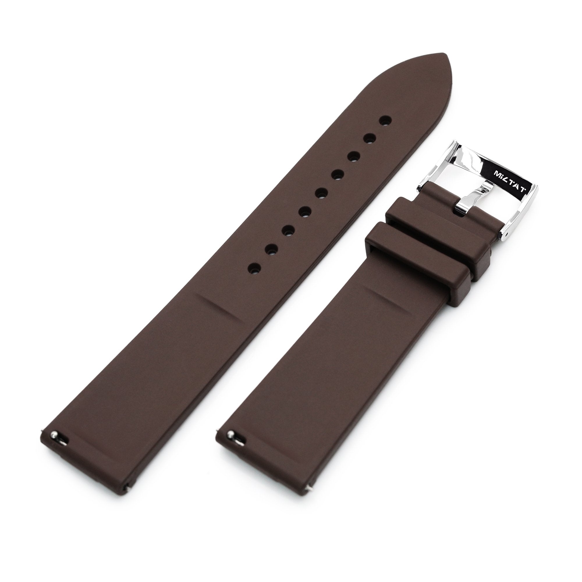 20mm Quick Release Watch Band Brown Raised Center FKM Rubber Strap, Brushed Strapcode Watch Bands