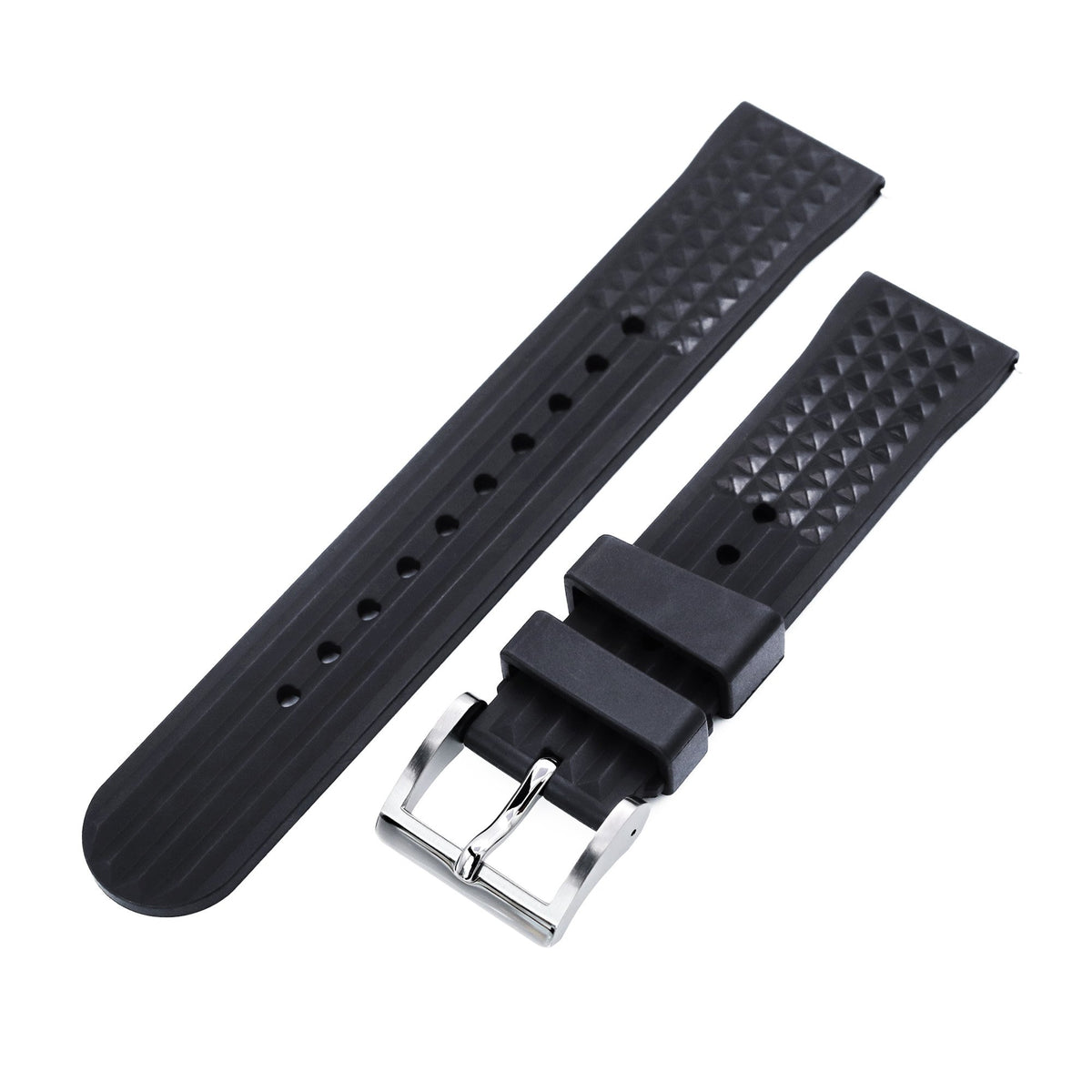 Chaffle Black FKM Rubber watch strap, 19mm to 22mm Strapcode Watch Bands