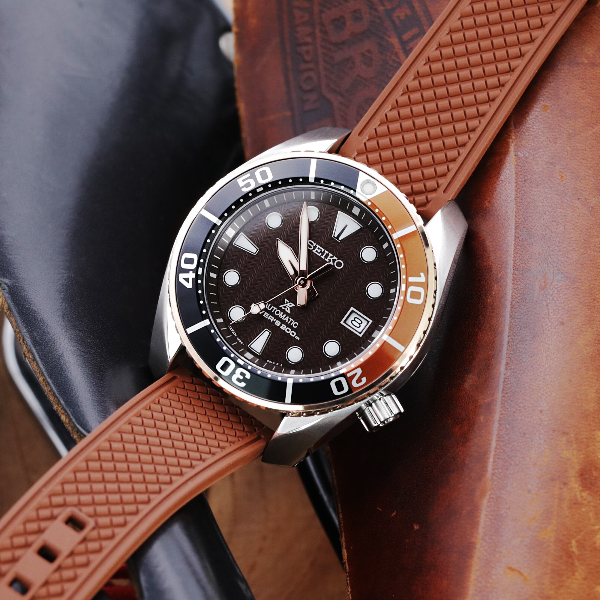 HONEY Brown FKM Quick Release Rubber Strap, 20mm Strapcode Watch Band