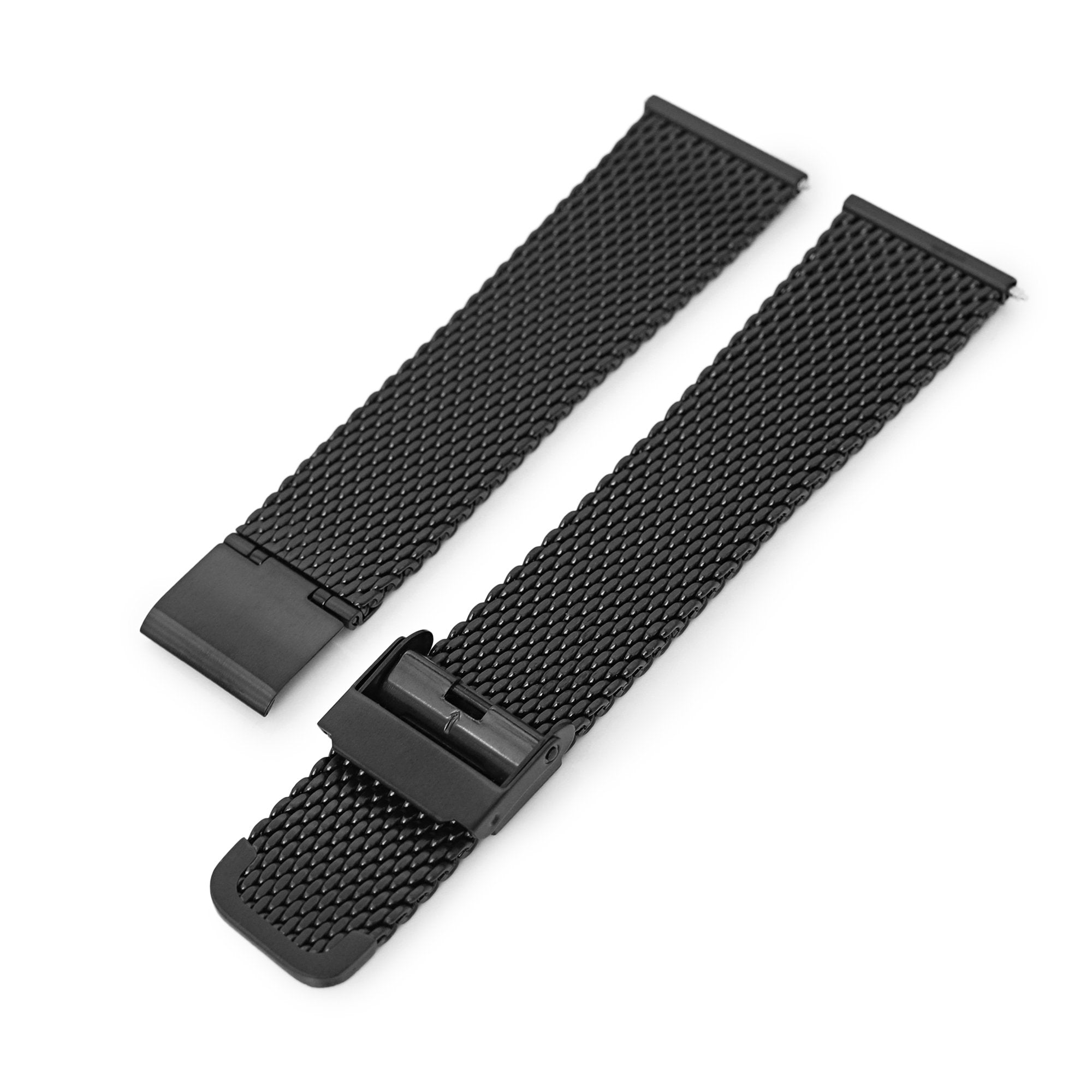Quick Release Tapered Milanese Mesh Watch Band, PVD Black Strapcode Watch Bands
