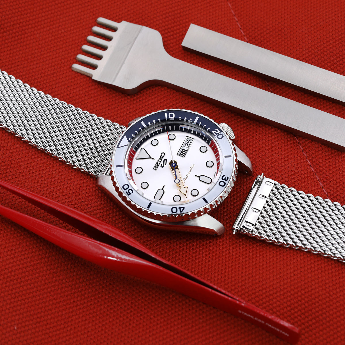 Quick Release Tapered Milanese Polished Mesh Watch Band Strapcode