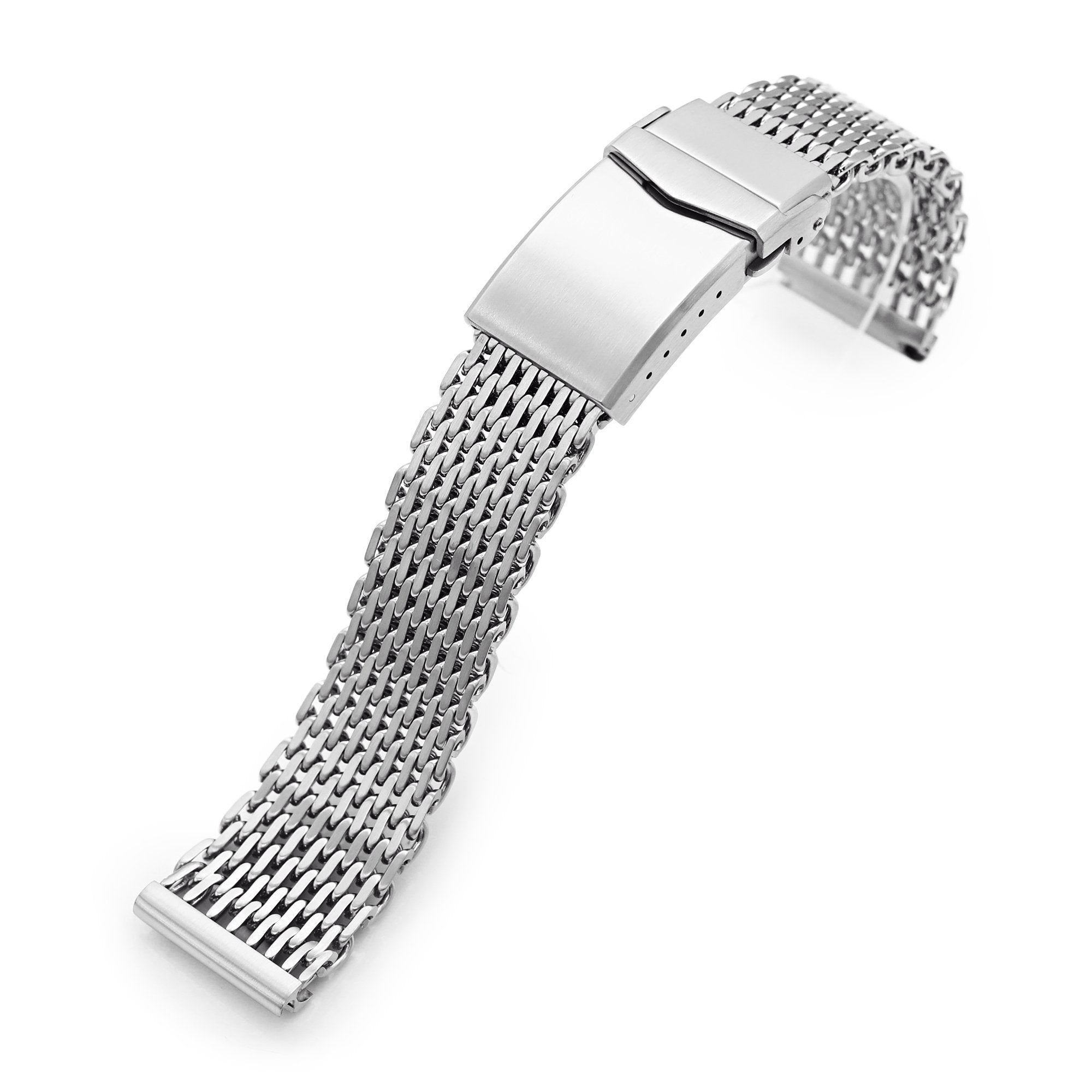 20mm Brushed Tapered Winghead "SHARK" Mesh watch band, V-Clasp Strapcode Watch Bands