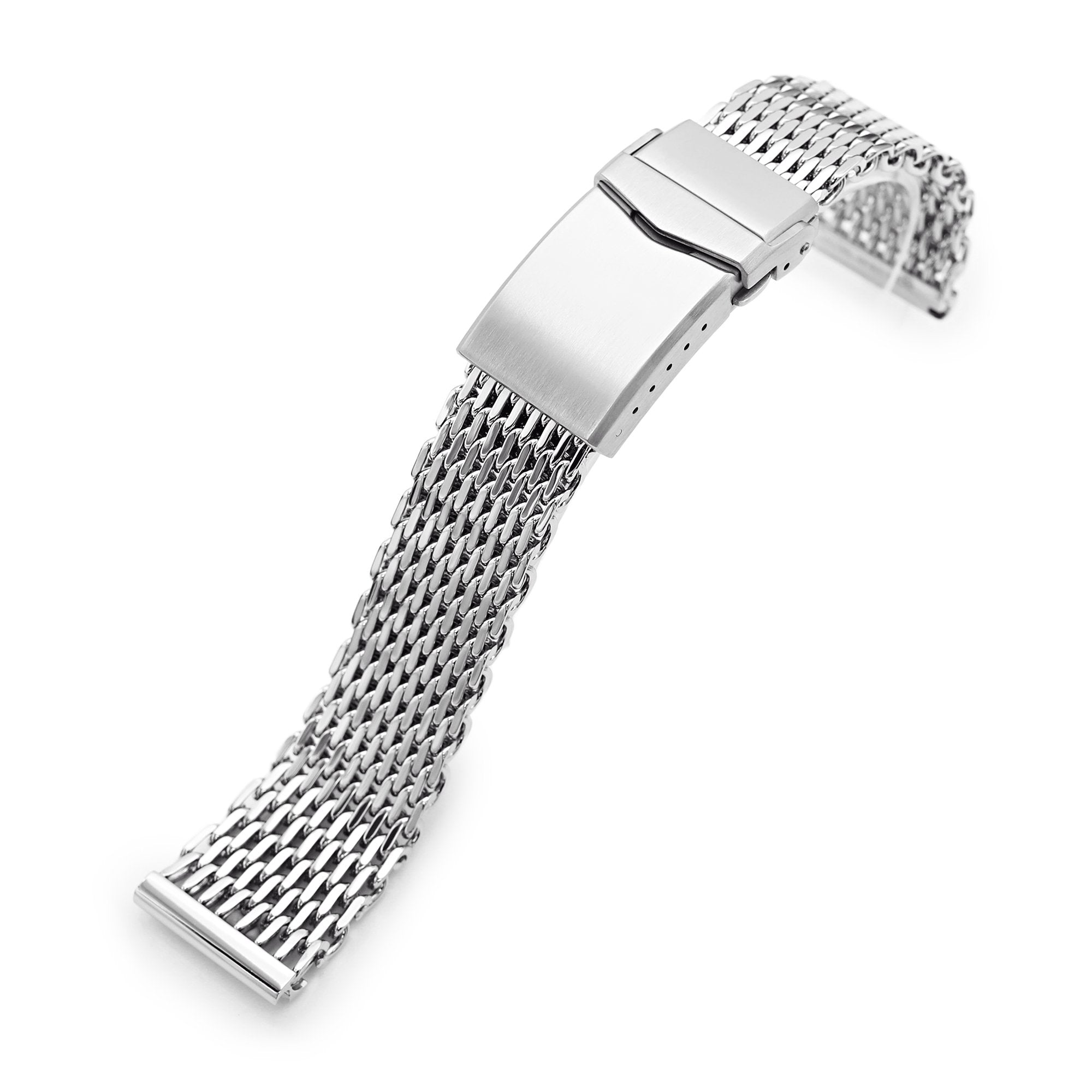 22mm Polished Tapered Winghead "SHARK" Mesh watch band, V-Clasp Strapcode Watch Bands