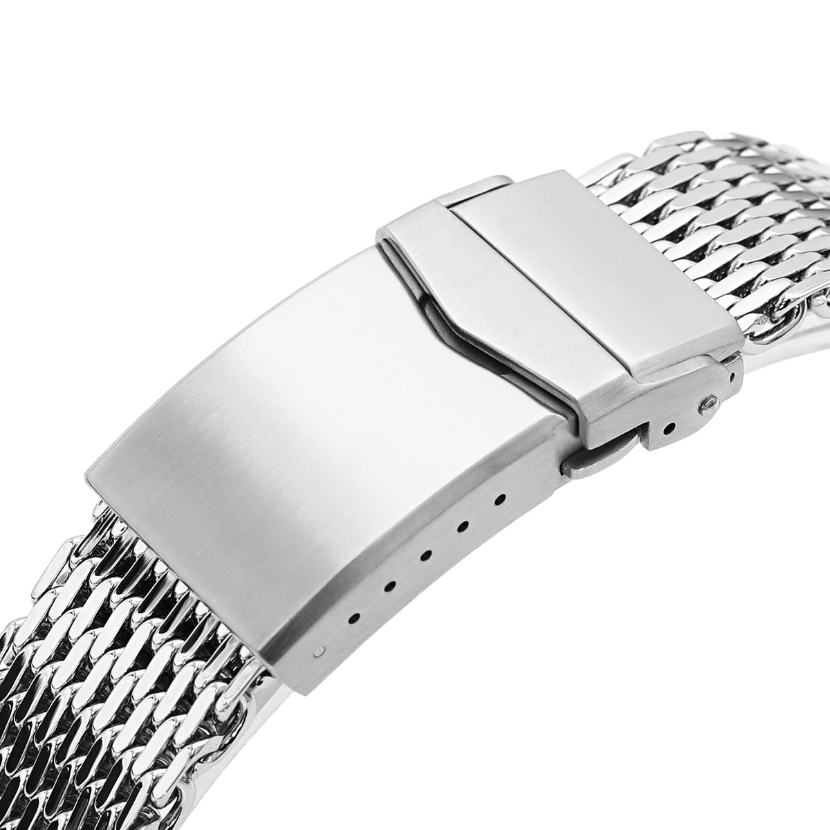 20mm Polished Tapered Winghead &quot;SHARK&quot; Mesh watch band, V-Clasp Strapcode Watch Bands