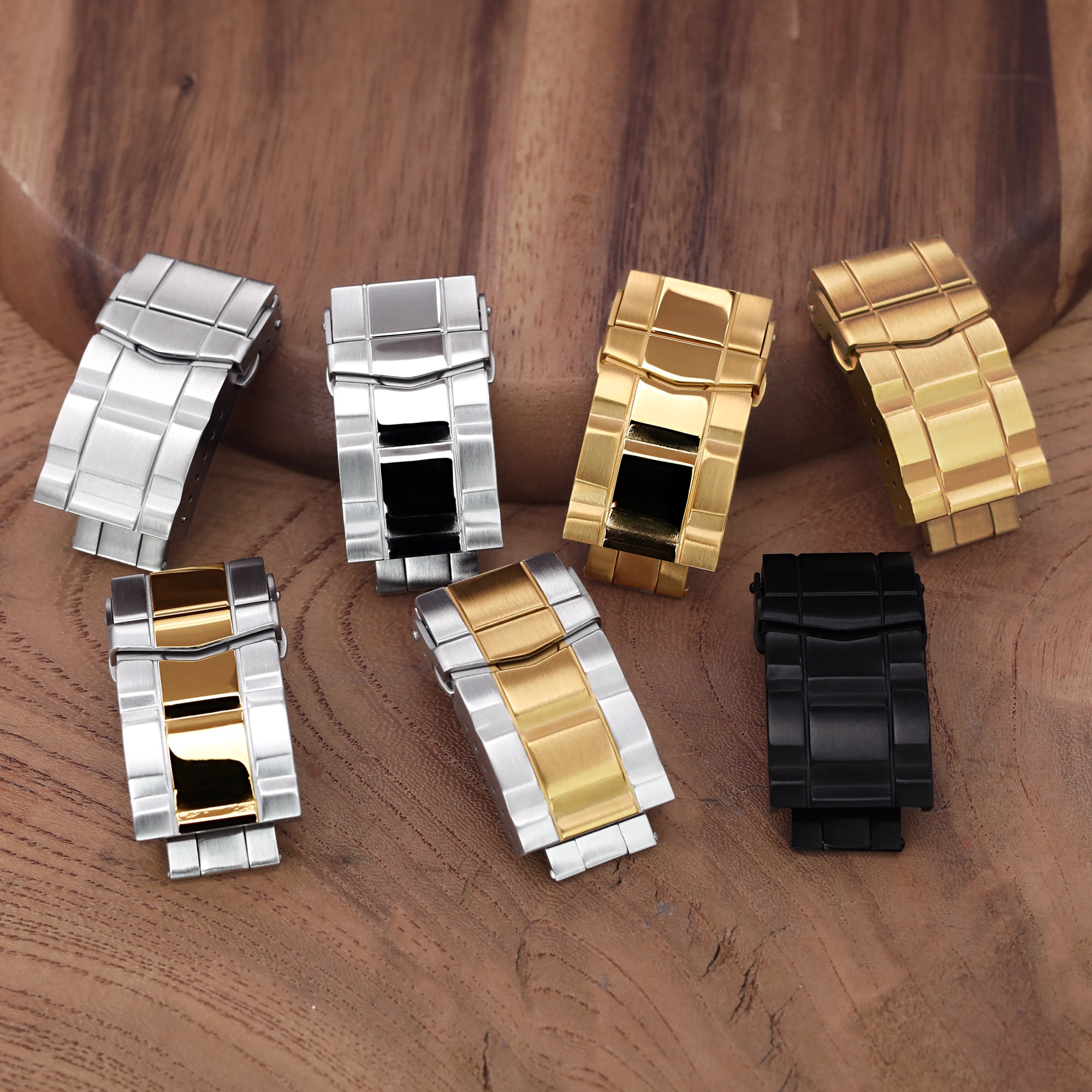 18mm or 20mm Solid 316L Stainless Steel Double Locks SUB Diver Clasp Button Control Brushed & Polished IP Gold Strapcode Buckles