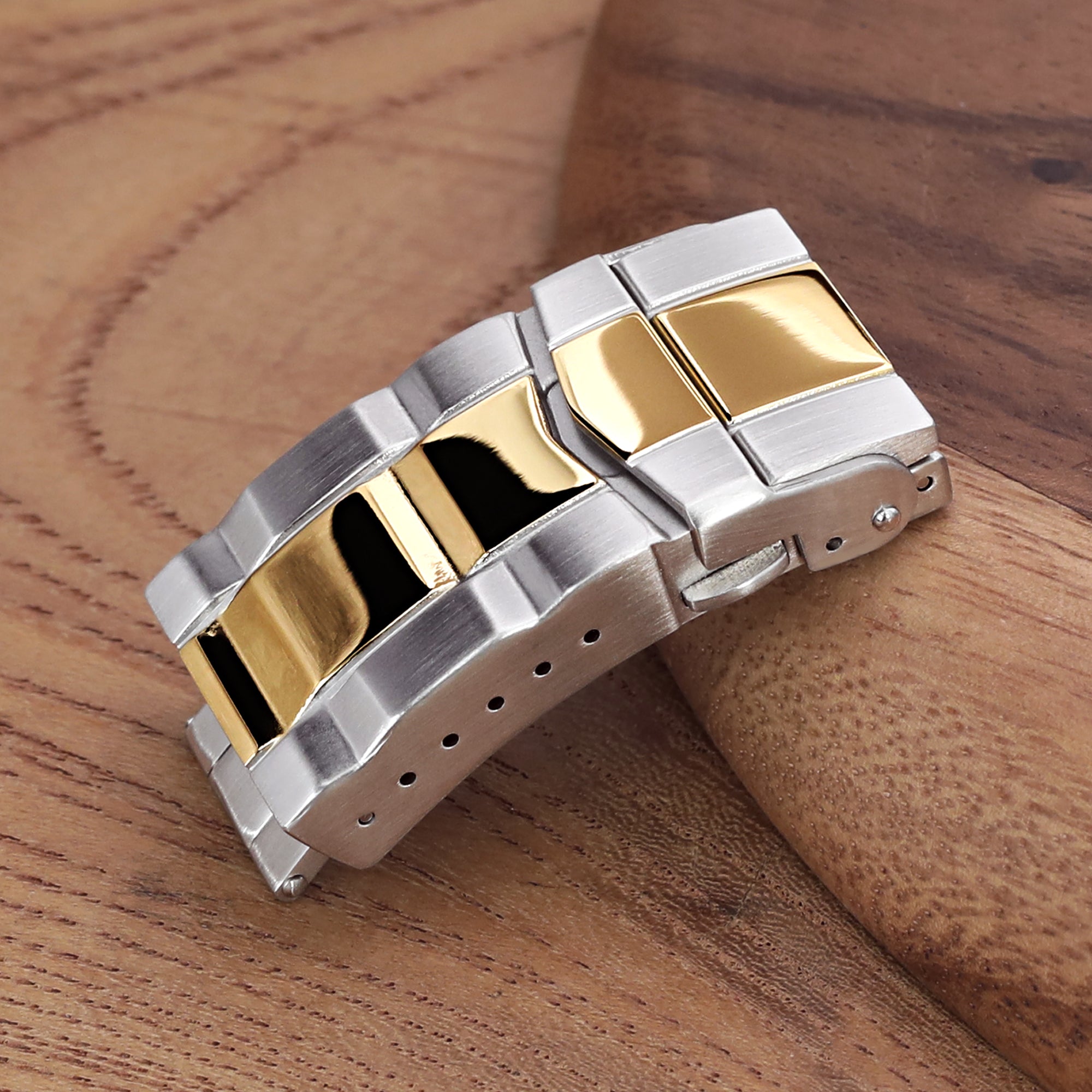 18mm Solid 316L Stainless Steel Double Locks SUB Diver Clasp Button Control 2-tone IP Polished Gold Strapcode Buckles