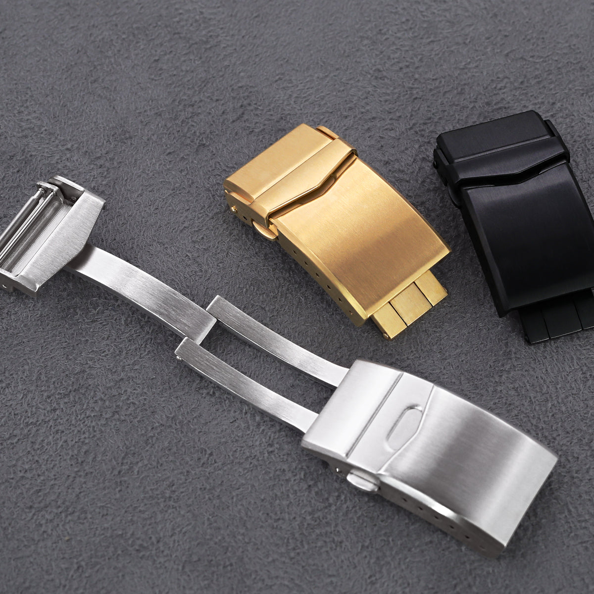 16mm、18mm、20mm、22mm ステンレススチール Vクラスプ ダブルロックボタン ダイバーバックル、PVDブラック