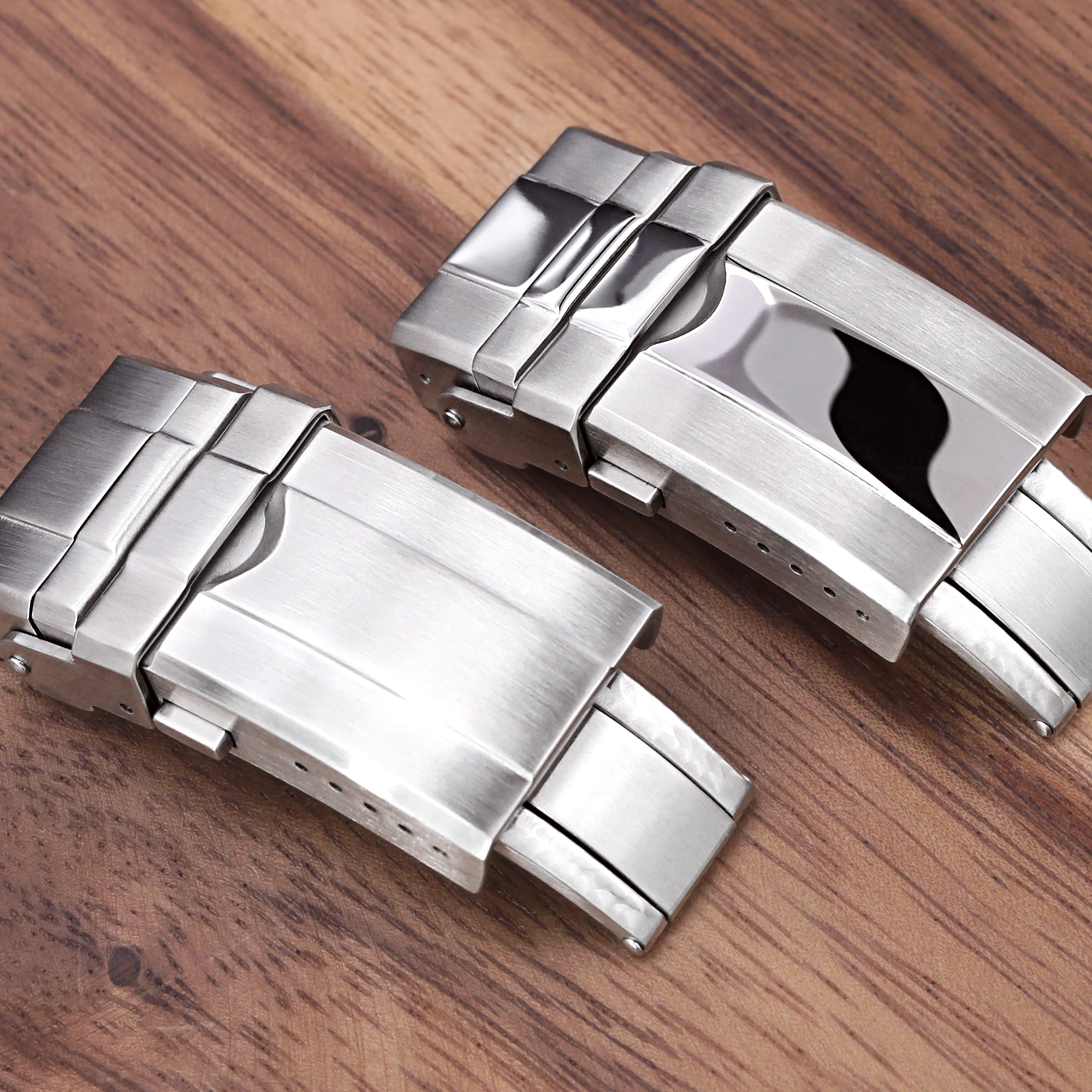 16mm, 18mm or 20mm Solid 316L Stainless Steel Double Locks Turning Clasp, Button Control, Brushed & Polished center