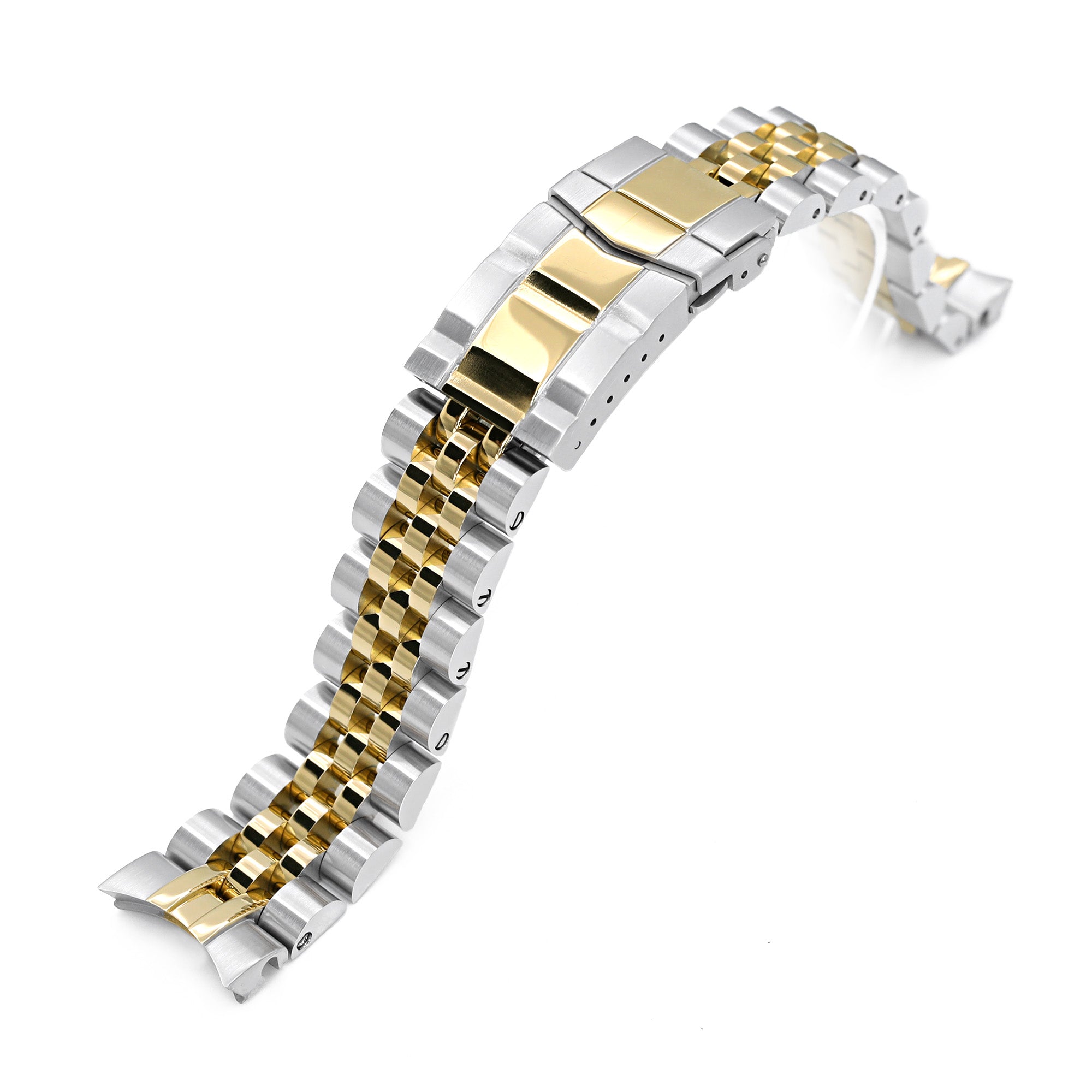 20mm Angus-J Louis JUB Watch Band for Seiko Alpinist SARB017 (or Hamilton K.), Two Tone IP Gold SUB Clasp Strapcode Watch Bands
