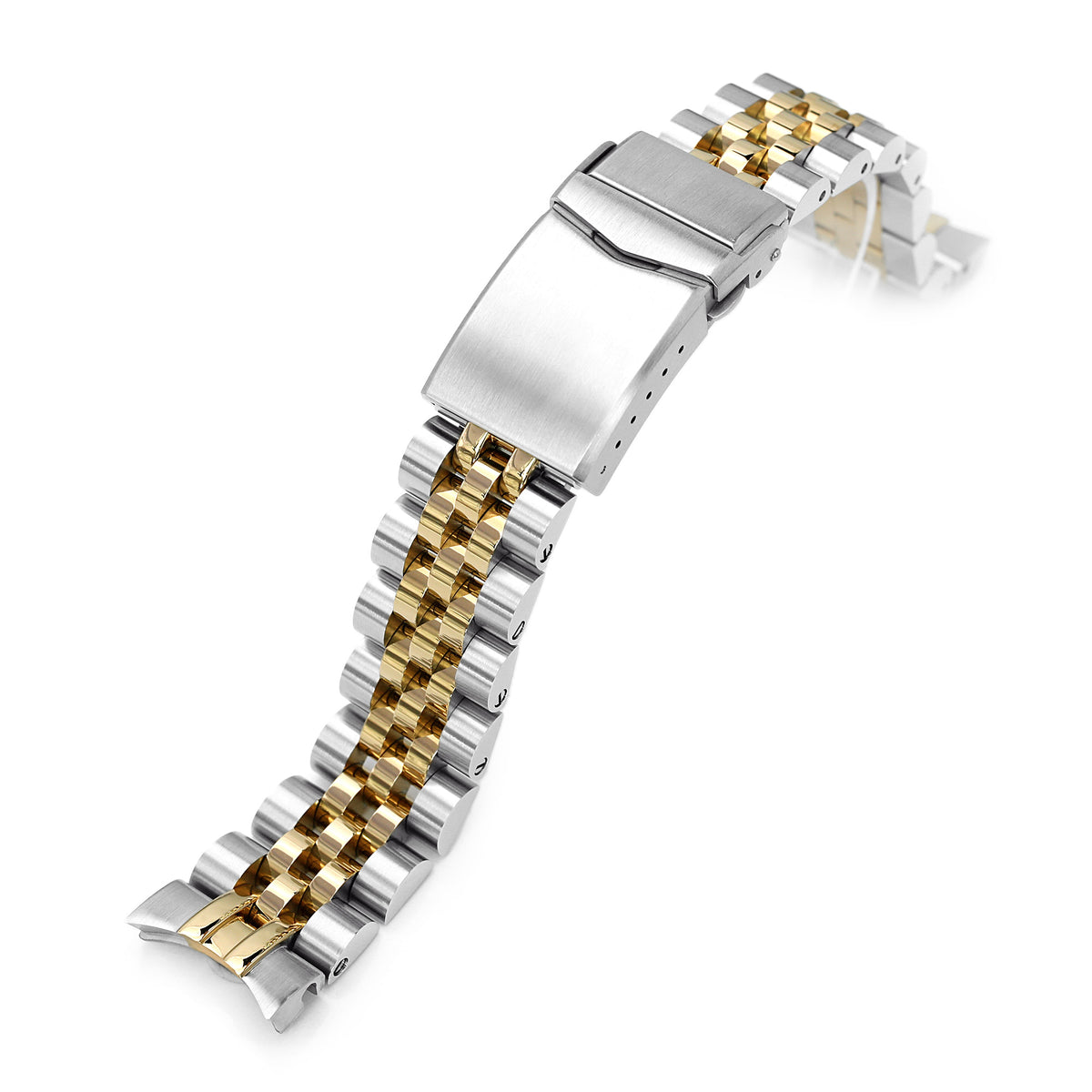 20mm Angus-J Louis JUB Watch Band for Seiko Alpinist SARB017 (or Hamilton K.), 316L Stainless Steel Brushed with IP Gold Center V-Clasp