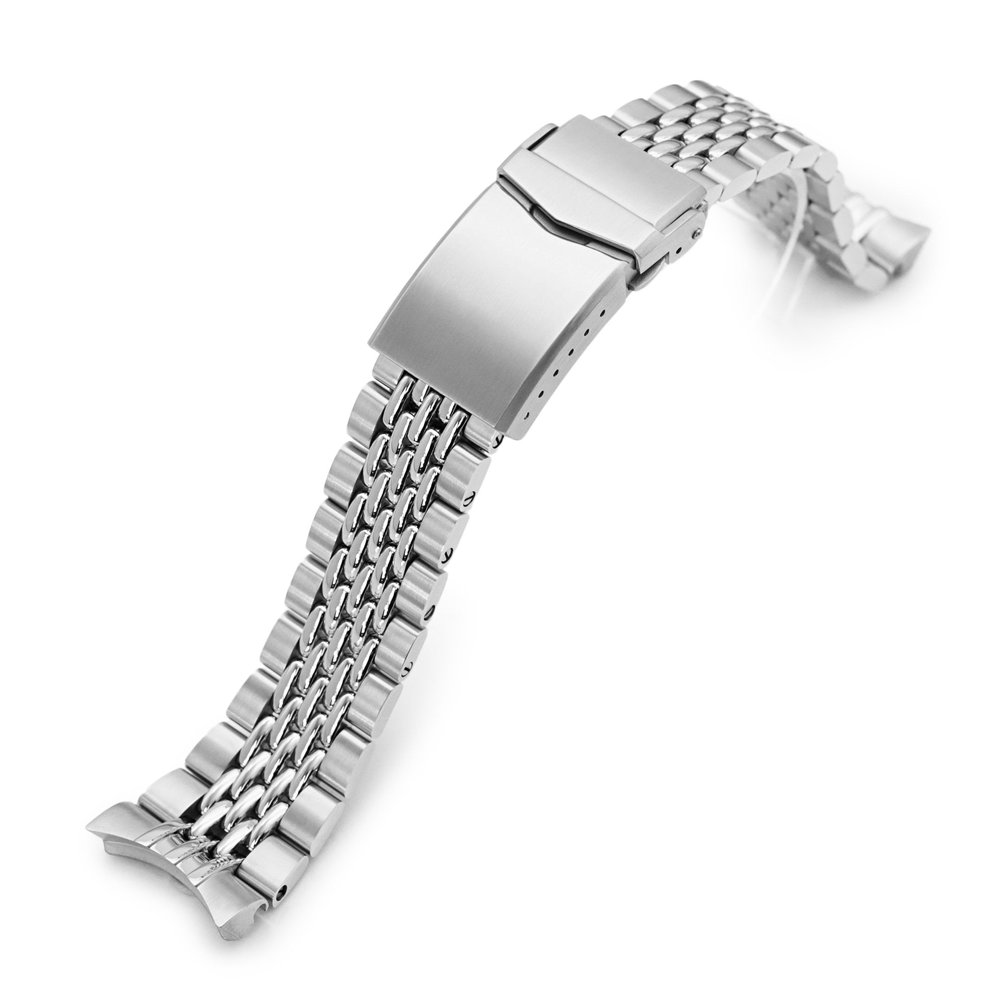 Beads Of Rice Two Tone Straight End Link Steel Watch Bracelet