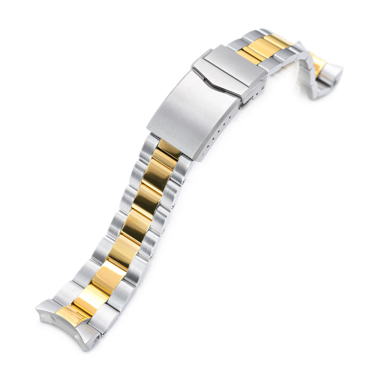 22mm Super-O Boyer Watch Band compatible with Seiko SKX007, 316L Stainless Steel Two Tone IP Gold V-Clasp