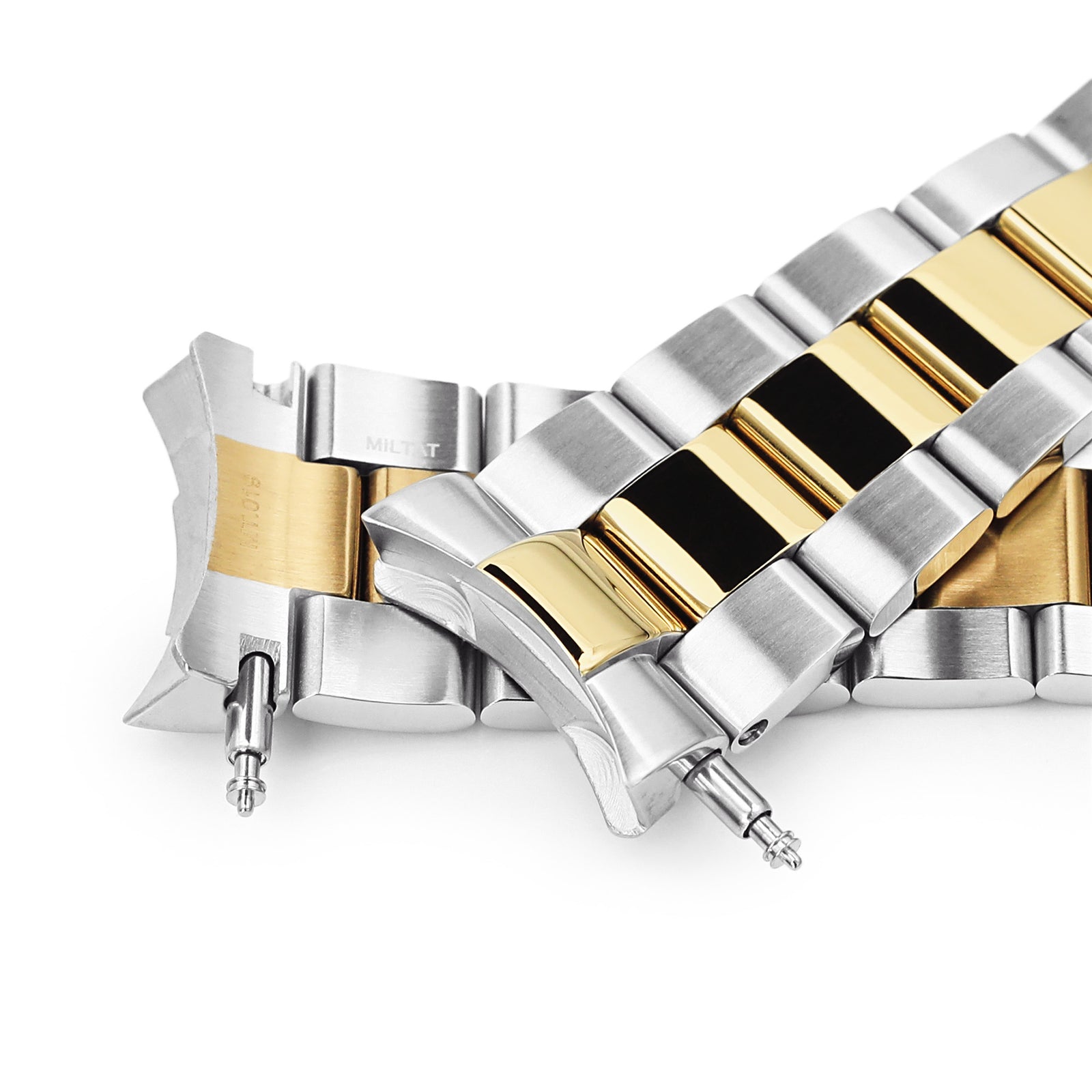 22mm Super-O Boyer Uhrenarmband für Seiko SKX007 SKX009 SKX011, Edelstahl – Zweifarbige IP-Gold polierte Mittelglieder, 18mm V Diver-Schließe