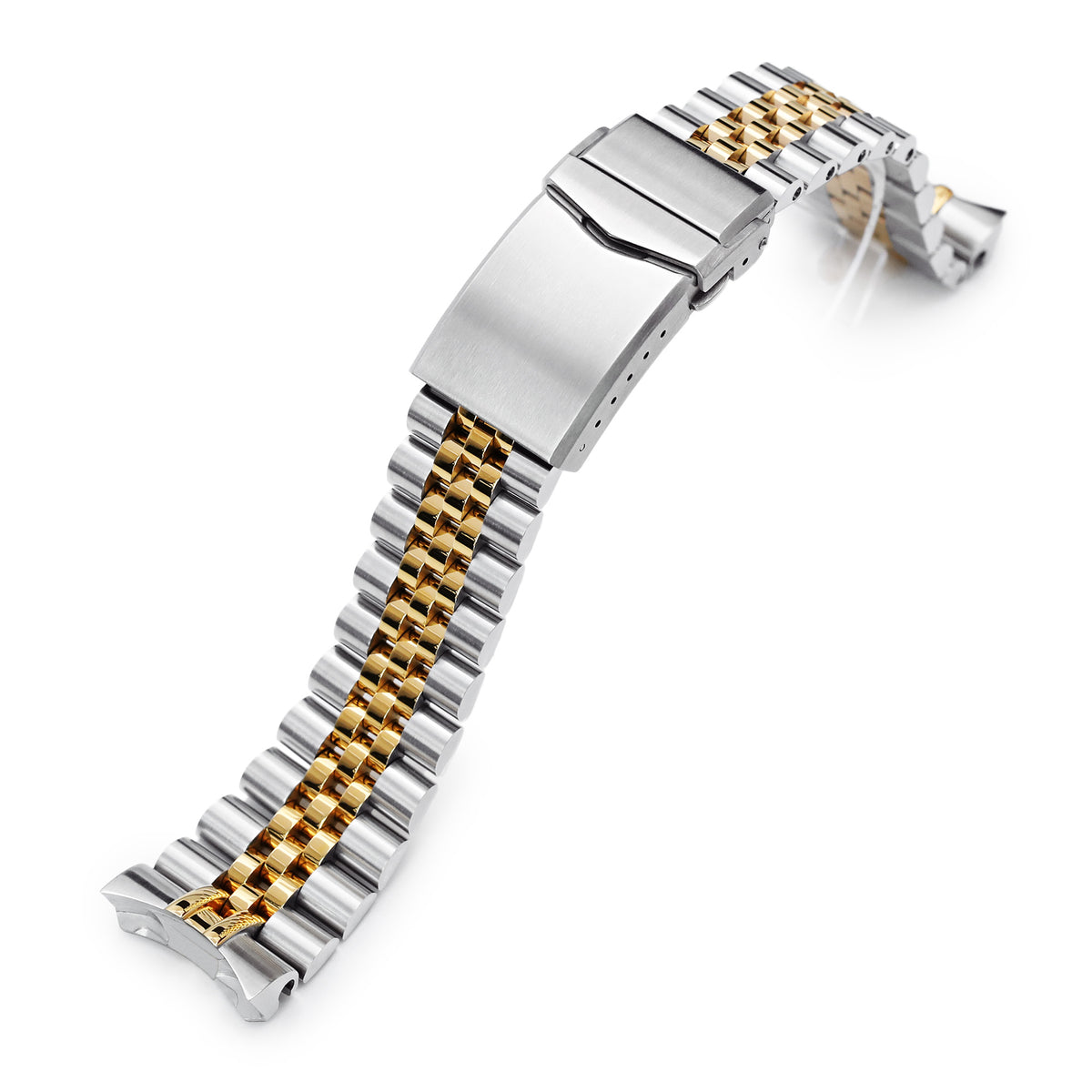 22mm Super-J Louis 316L Stainless Steel Watch Band for Seiko SKX007, Two Tone IP Gold V-Clasp Strapcode Watch Bands