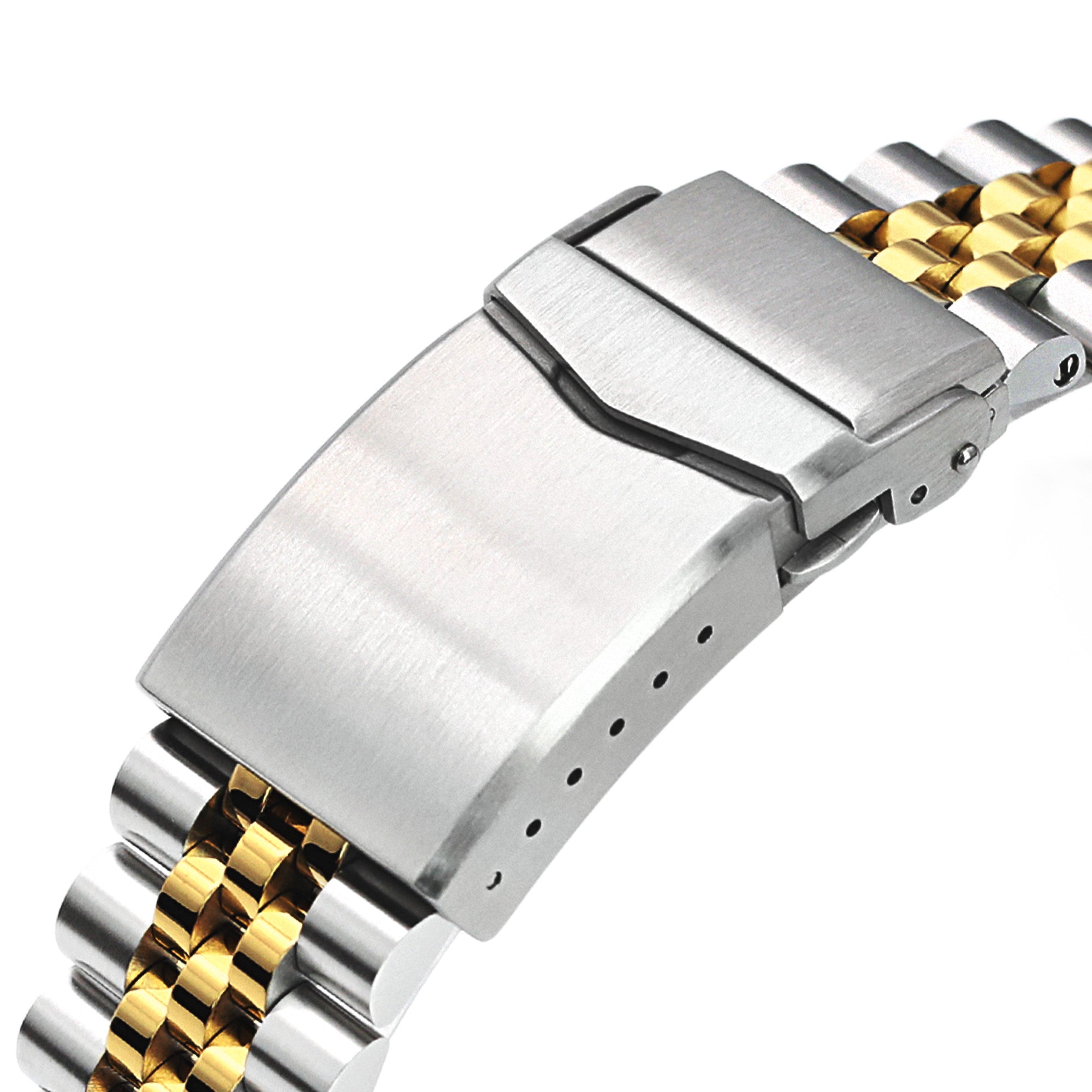 22mm Super-J Louis 316L Stainless Steel Watch Band for Seiko SKX007, Two Tone IP Gold V-Clasp Strapcode Watch Bands