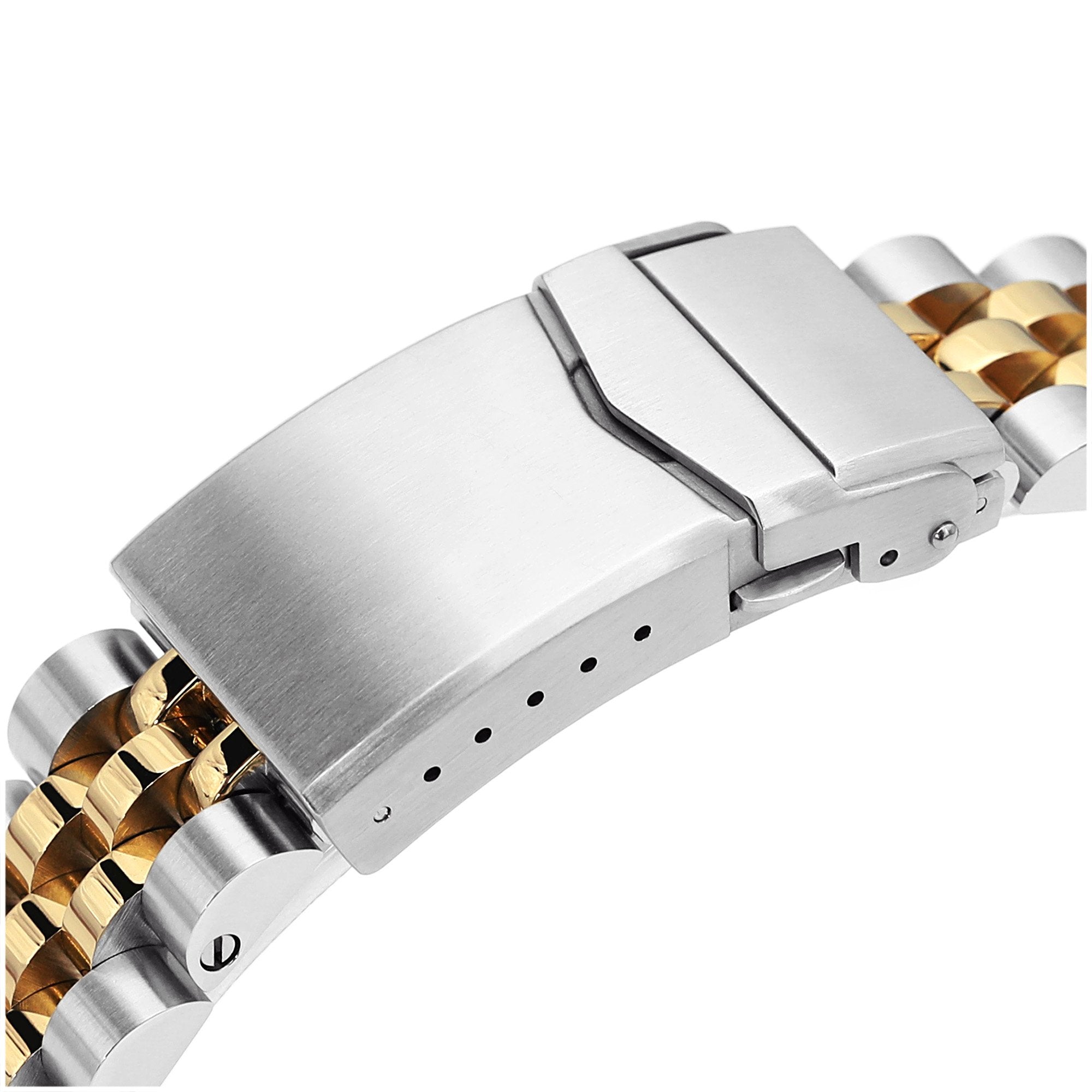 22mm Angus-J Louis 316L Stainless Steel Watch Band for Seiko SKX007, Two Tone IP Gold V-Clasp Strapcode Watch Bands