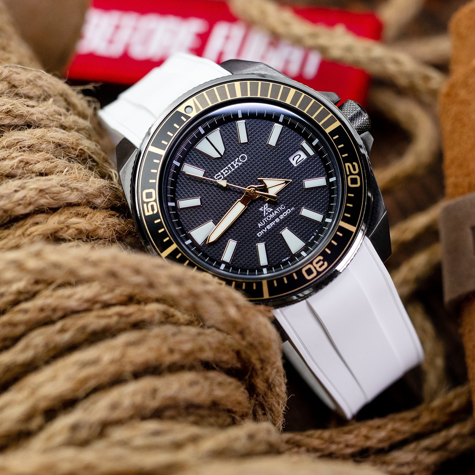 Seiko Samurai Prospex Automatic Dive Watch SRPB55K1 PVD Black Strapcode watch bands