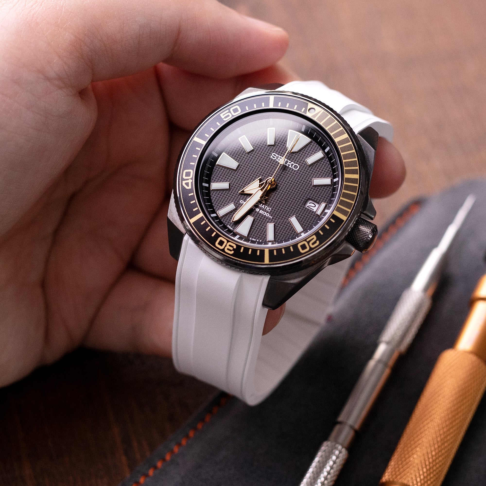 Seiko Samurai Prospex Automatic Dive Watch SRPB55K1 PVD Black Strapcode watch bands