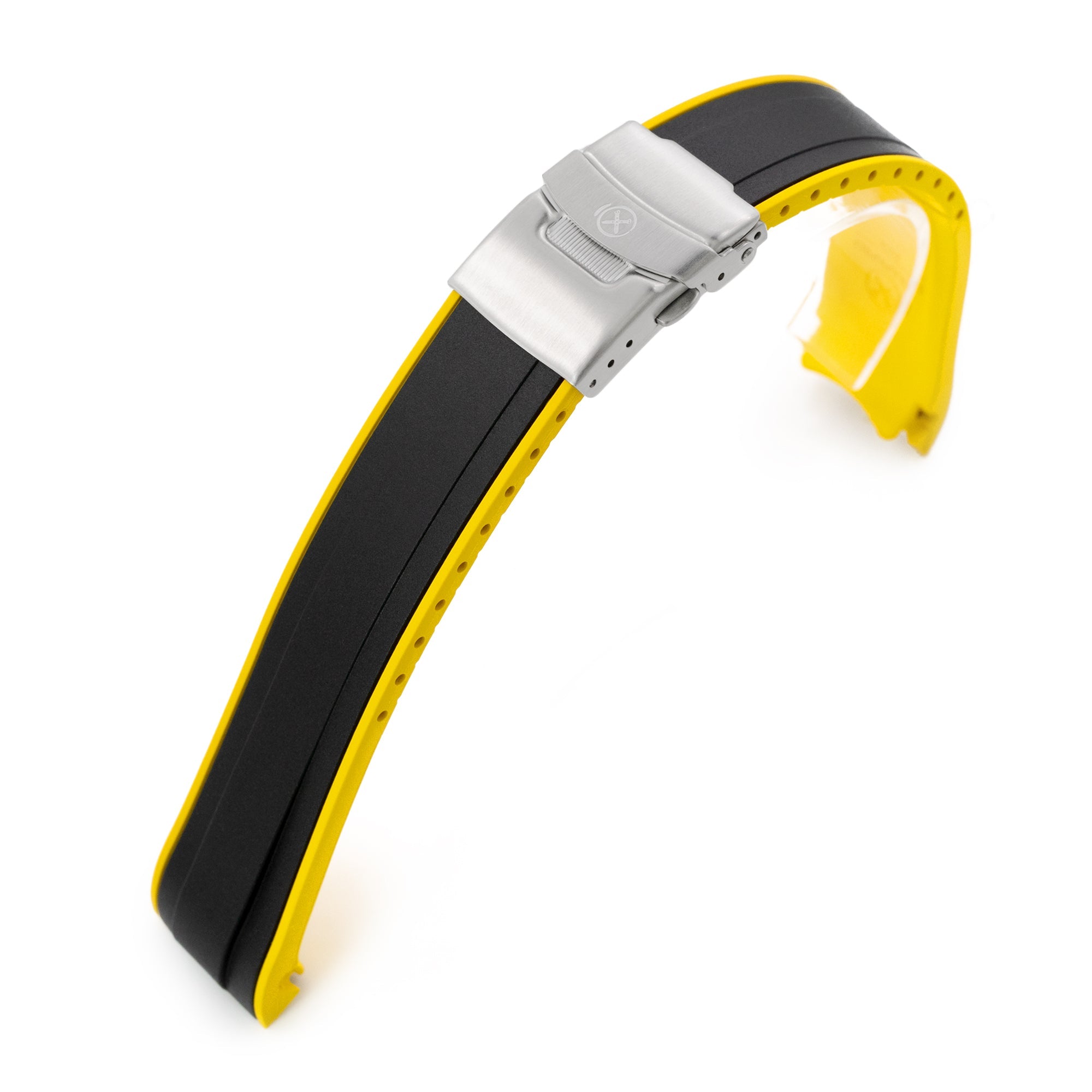 StrapXPro - SX1A Rubber Strap for Seiko SKX007, Black / Yellow Strapcode Watch Bands