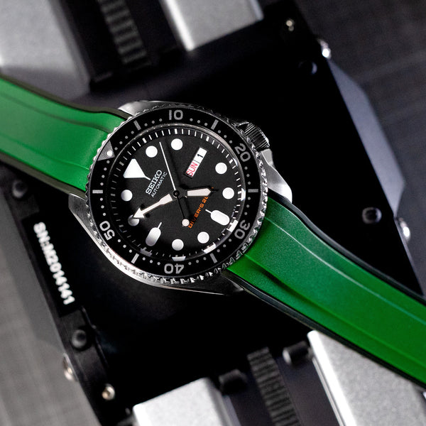 StrapXPro Rubber Watch Strap - Seiko SKX007 Black/Green | Strapcode