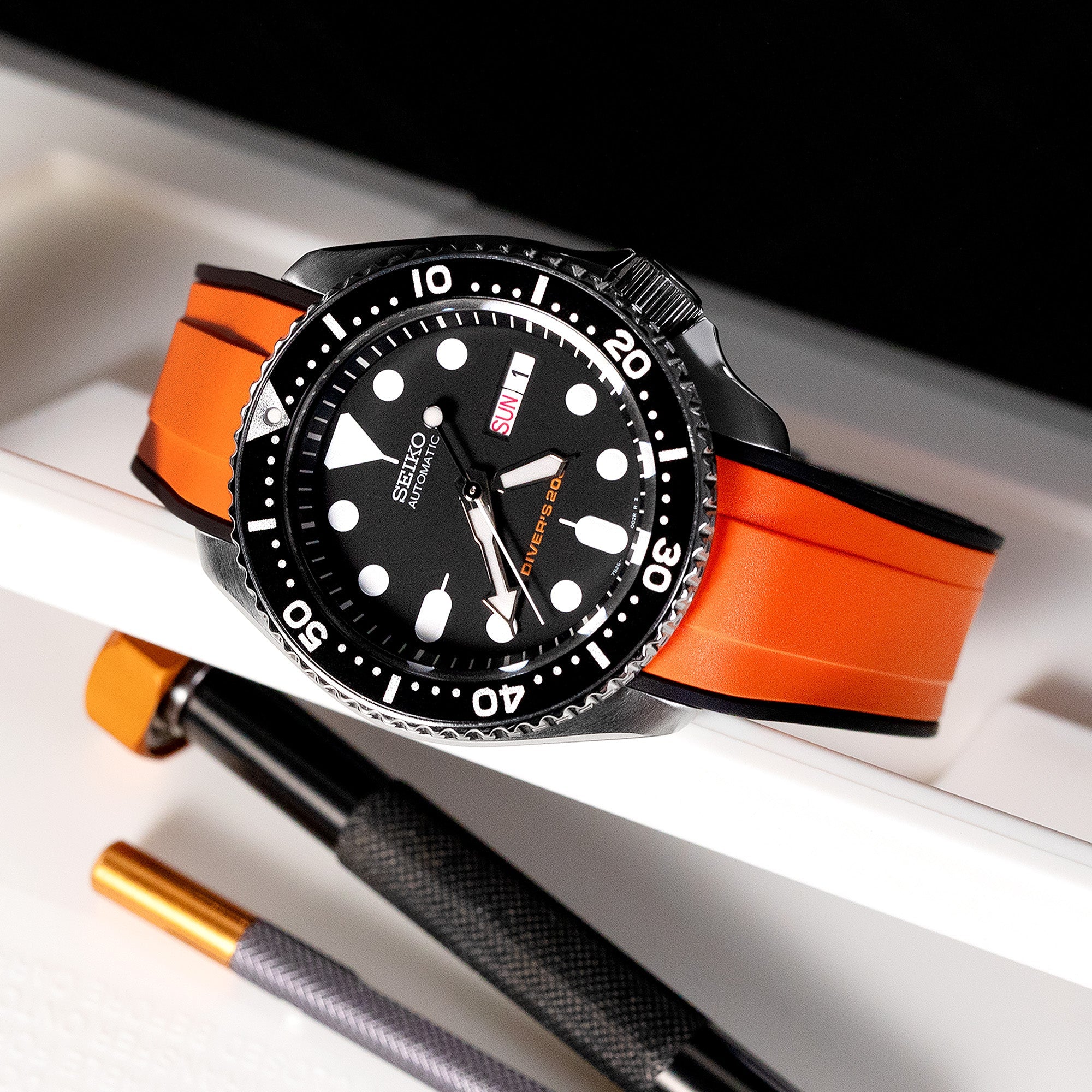 StrapXPro Rubber Watch - Seiko Black/Orange | Strapcode